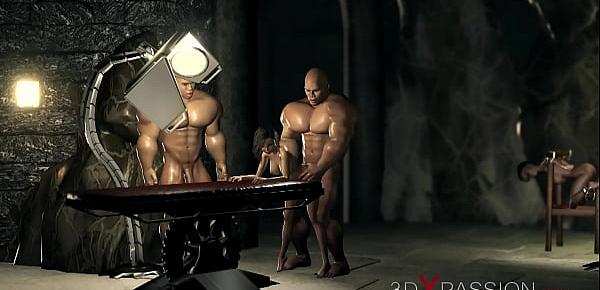  3dxpassion.com. Cruel big muscular monsters fuck teenage girl in the dungeon